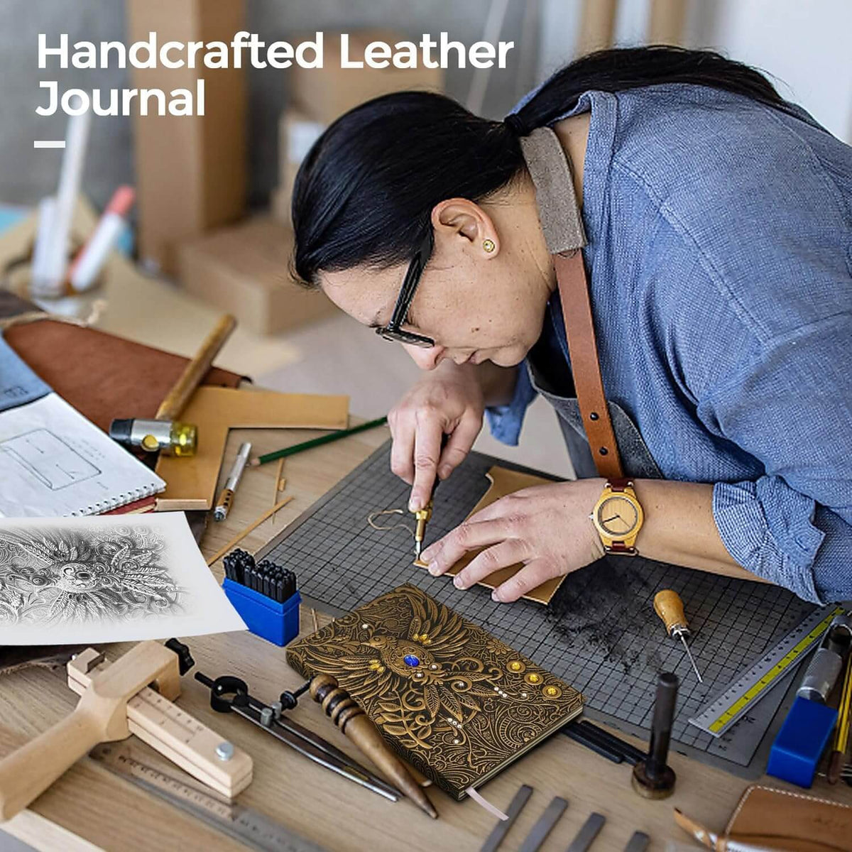 3D Phoenix Bronze Vintage Leather Notebook