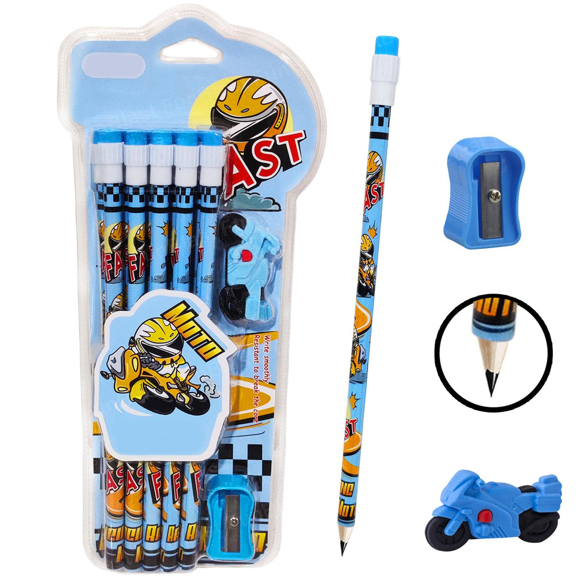Speed Racing Bike Theme HB Pencil Set for Kids (Pack of 10)