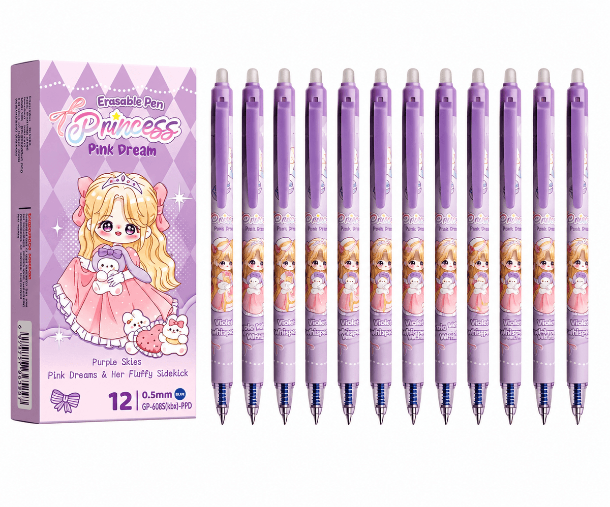 Princess Pink Dream Erasable Gel Pen Set – Pack of 12 Pens.