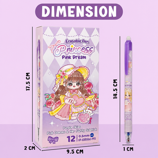 Princess Pink Dream Erasable Gel Pen Set – Pack of 12 Pens.
