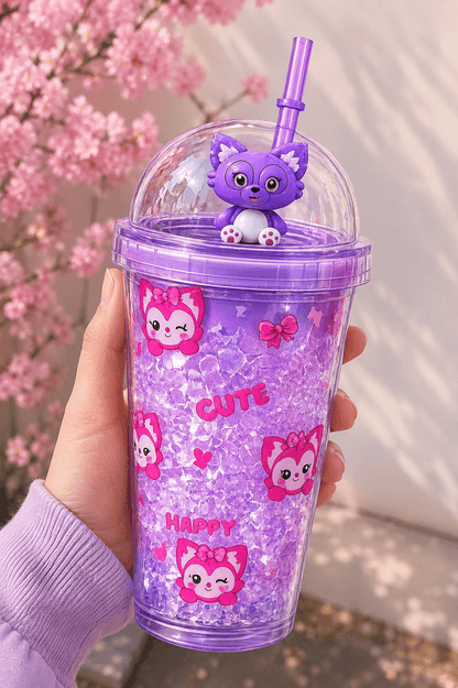 Cute Glitter Fox Kids Tumbler