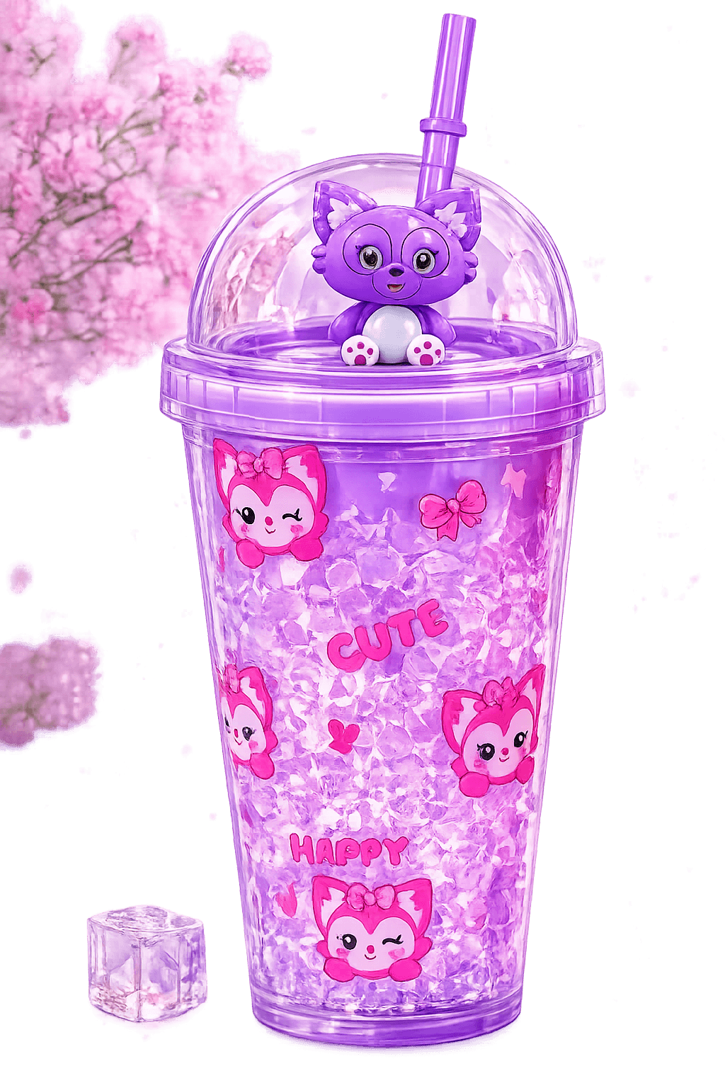 Cute Glitter Fox Kids Tumbler
