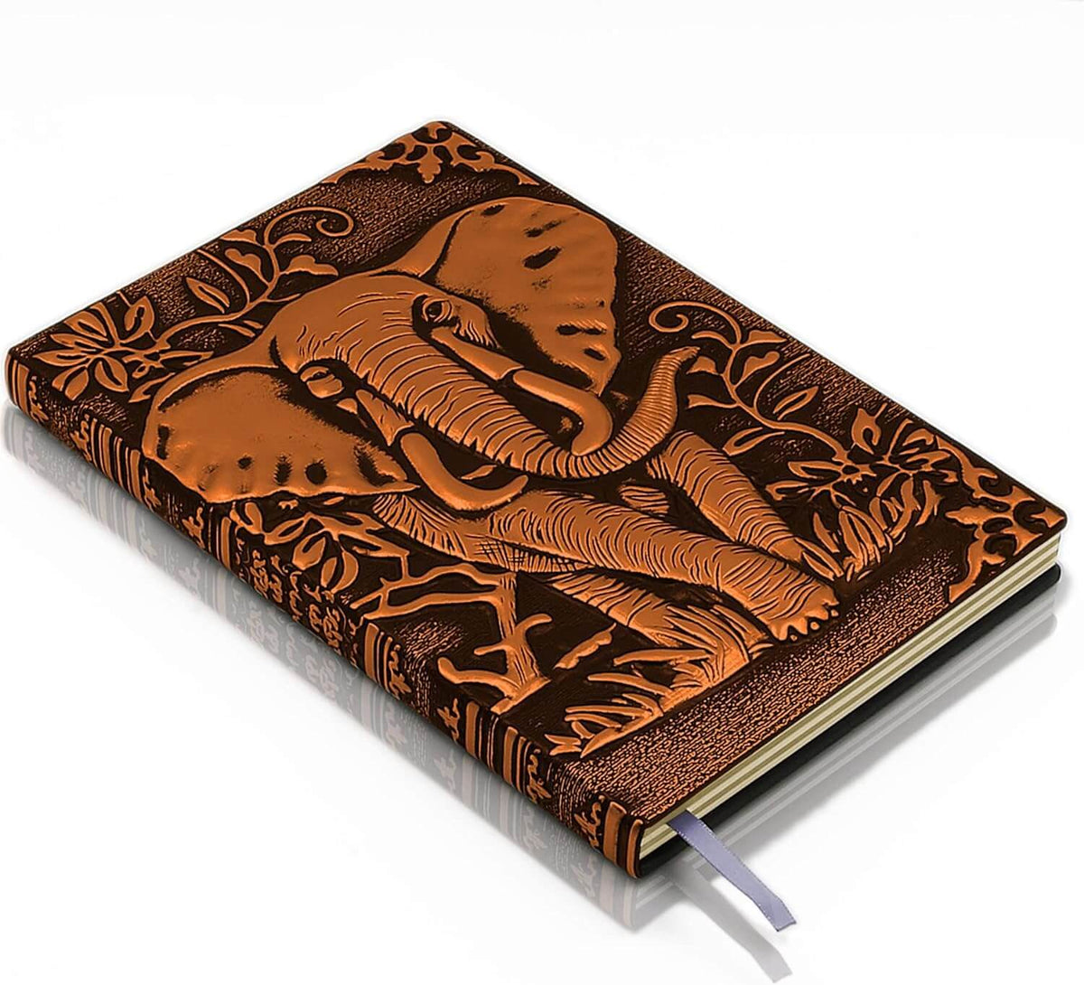 3D Copper Elephant  Vintage Leather Notebook