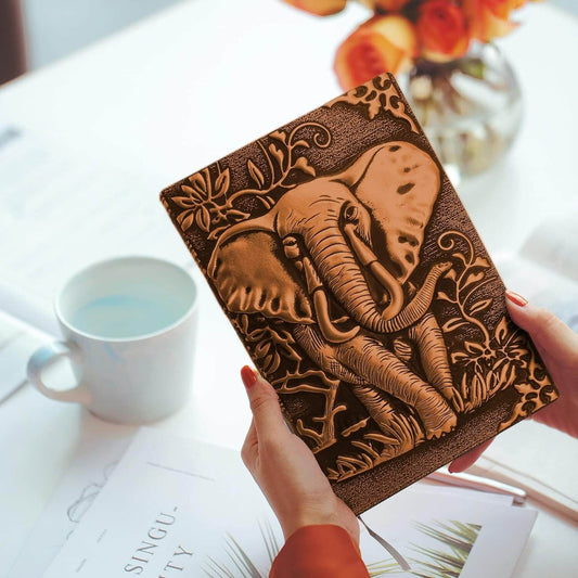 3D Copper Elephant  Vintage Leather Notebook