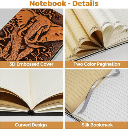 3D Copper Elephant  Vintage Leather Notebook