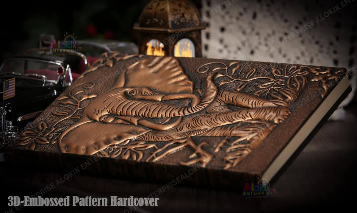 3D Copper Elephant  Vintage Leather Notebook