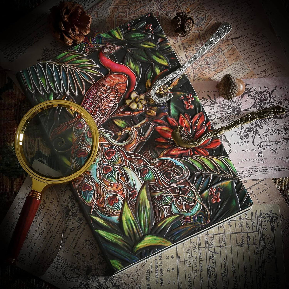 3D Peacock Leather Journal Notebook