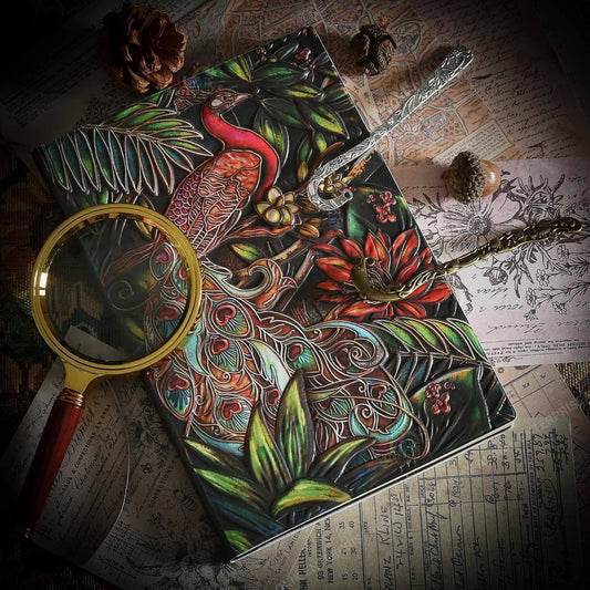 3D Peacock Leather Journal Notebook