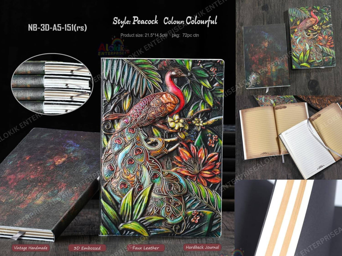 3D Peacock Leather Journal Notebook