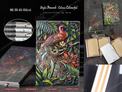 3D Peacock Leather Journal Notebook