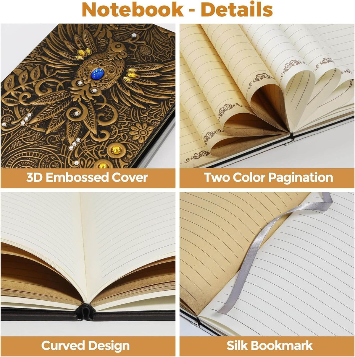 3D Phoenix Bronze  Vintage Leather Notebook