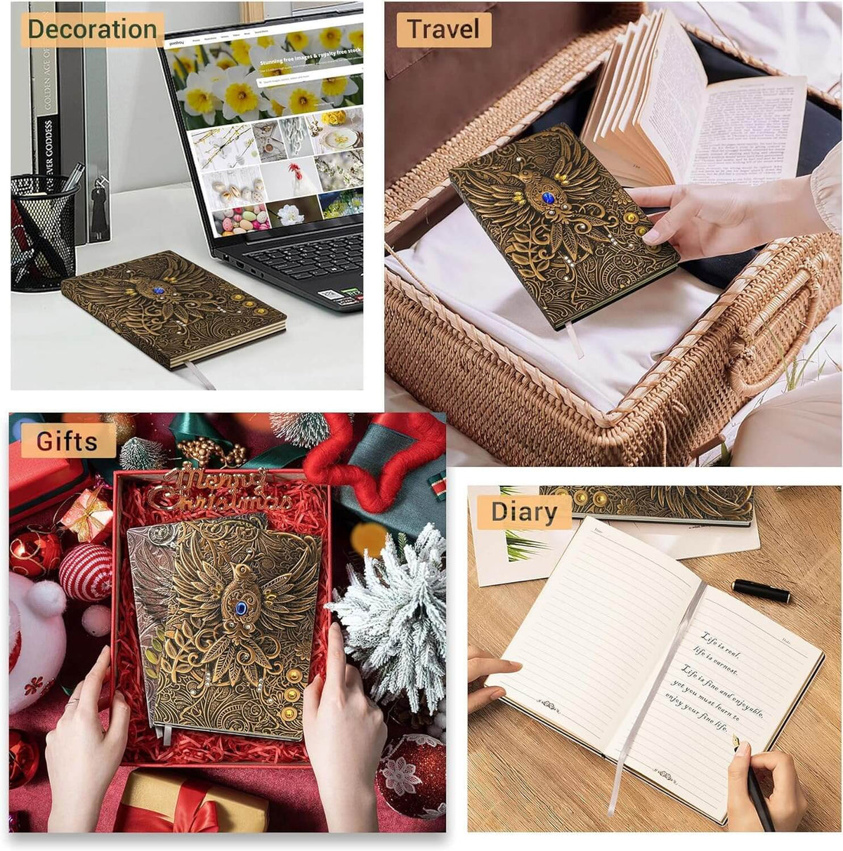 3D Phoenix Bronze  Vintage Leather Notebook