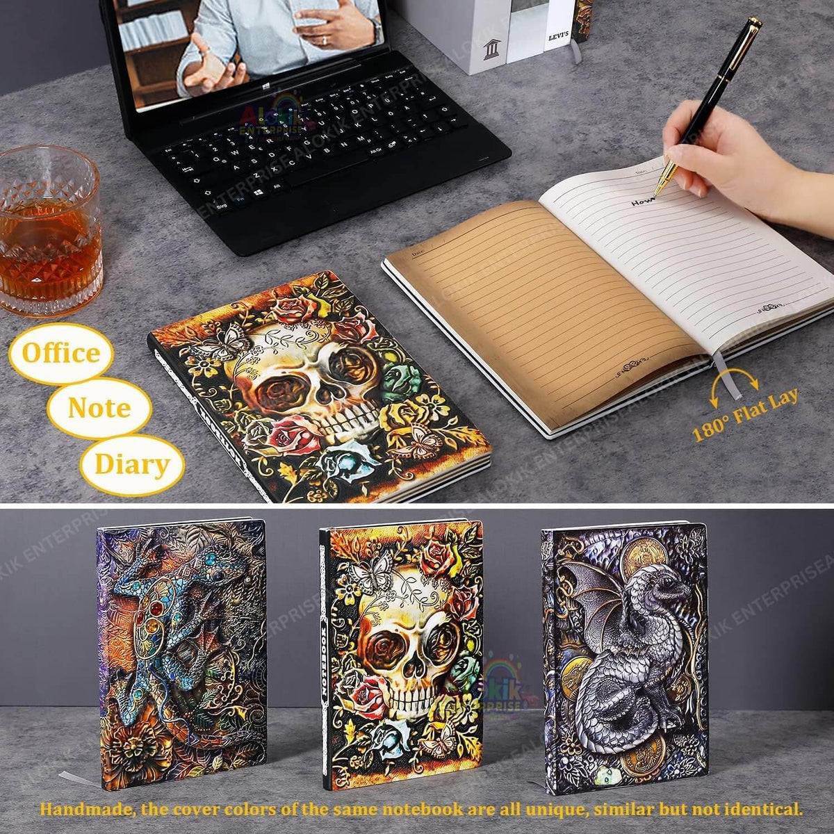 3D Skull Vintage Leather Journal Notebook