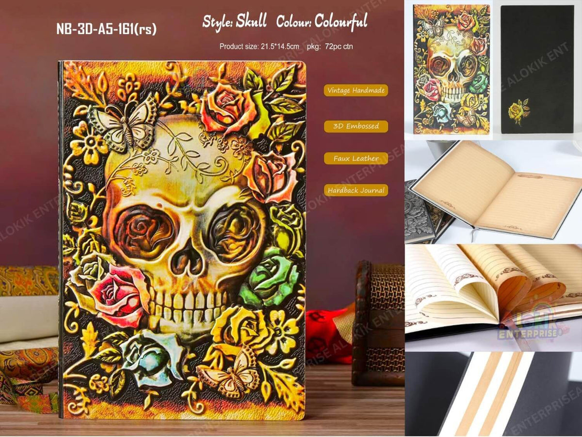 3D Skull Vintage Leather Journal Notebook