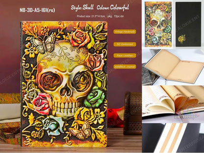 3D Skull Vintage Leather Journal Notebook