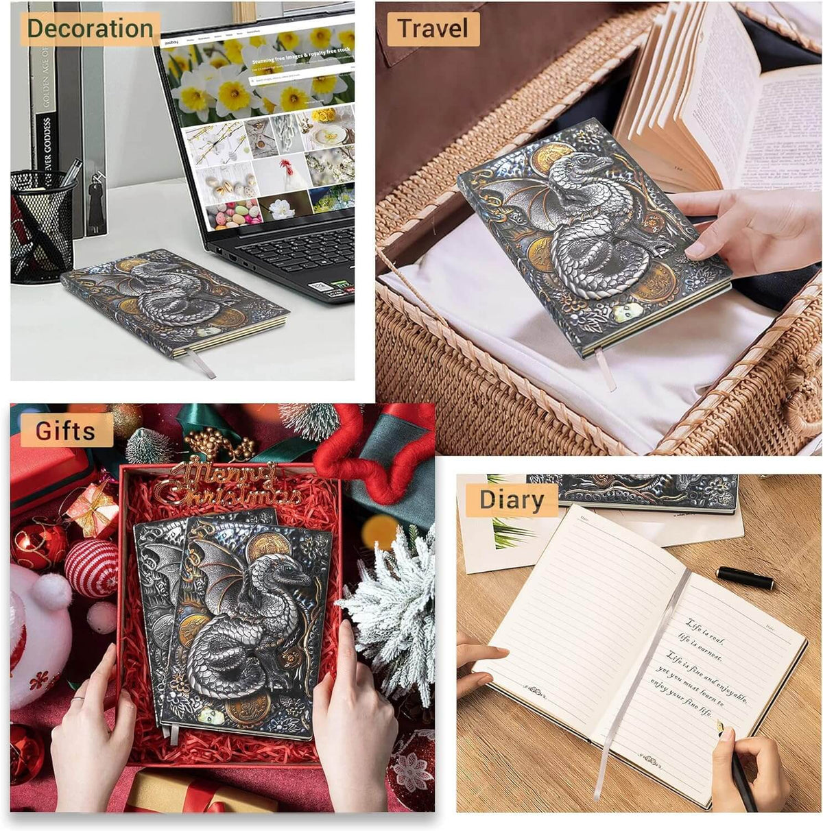 3D Embossed Dragon Leather Journal Notebook