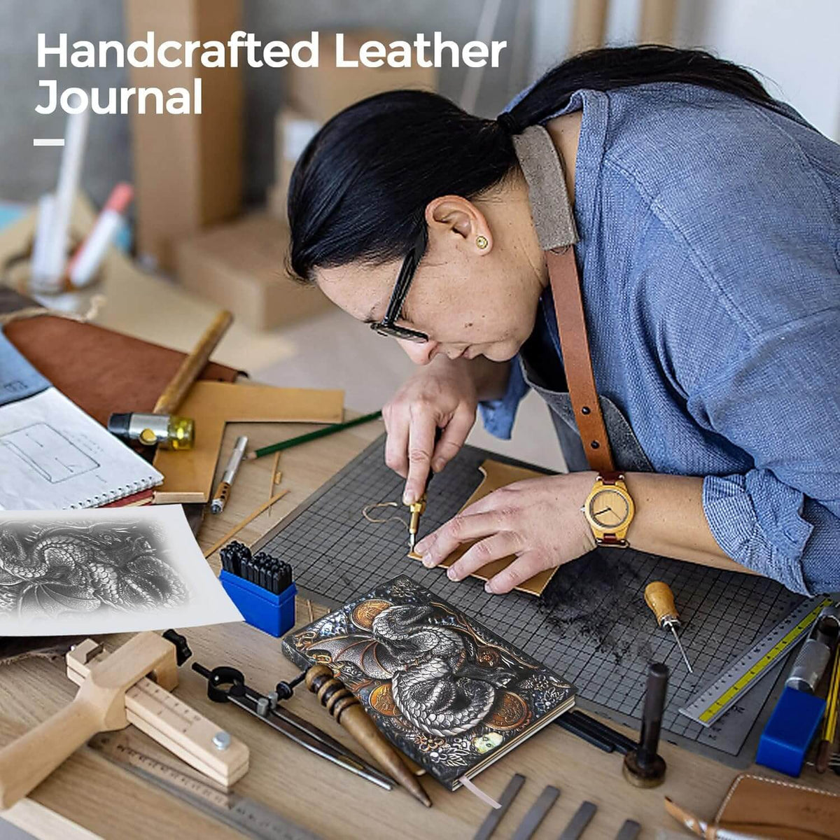 3D Embossed Dragon Leather Journal Notebook