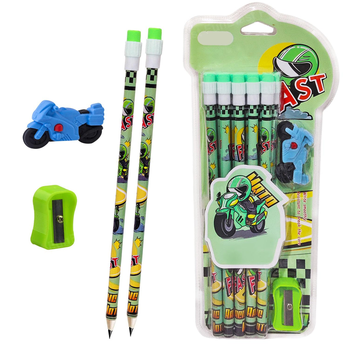Speed Racing Bike Theme HB Pencil Set for Kids (Pack of 10)