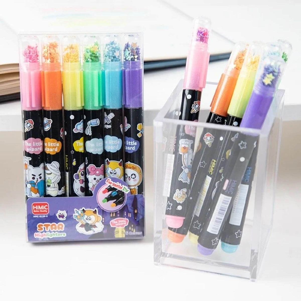 Cute Glitter Acrylic Highlighter Pens Set of 6