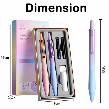 Nebula Aurora Gel Pen Set – 2 with 6 Black Ink Refills