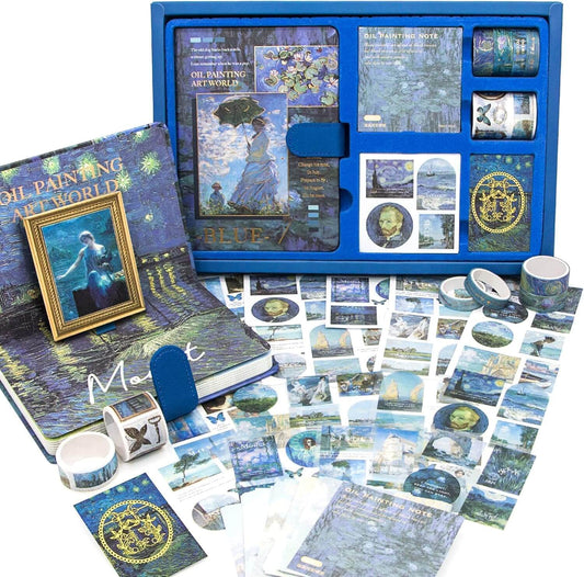 Blue Vintage Monet Oil Painting Journal Kit