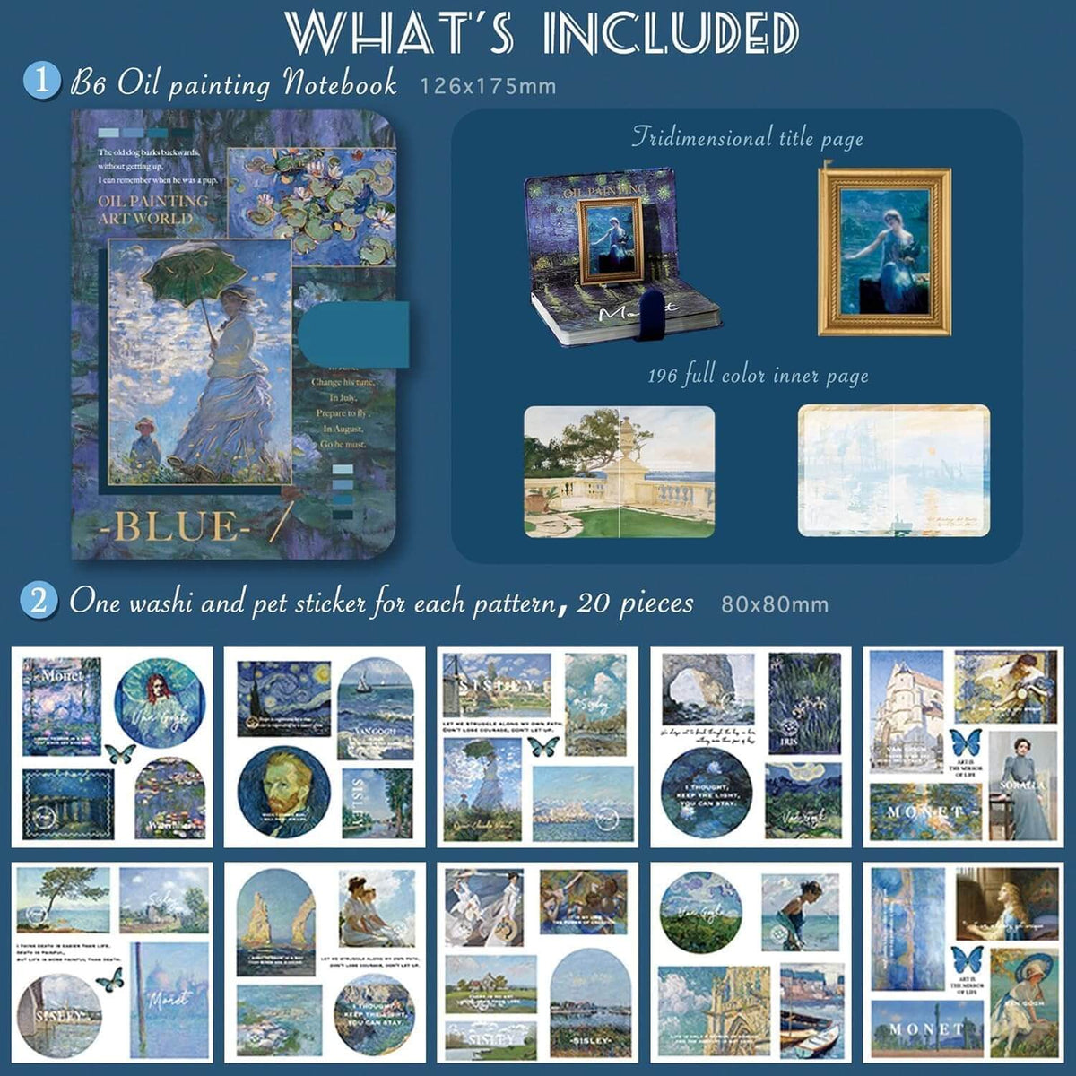 Blue Vintage Monet Oil Painting Journal Kit