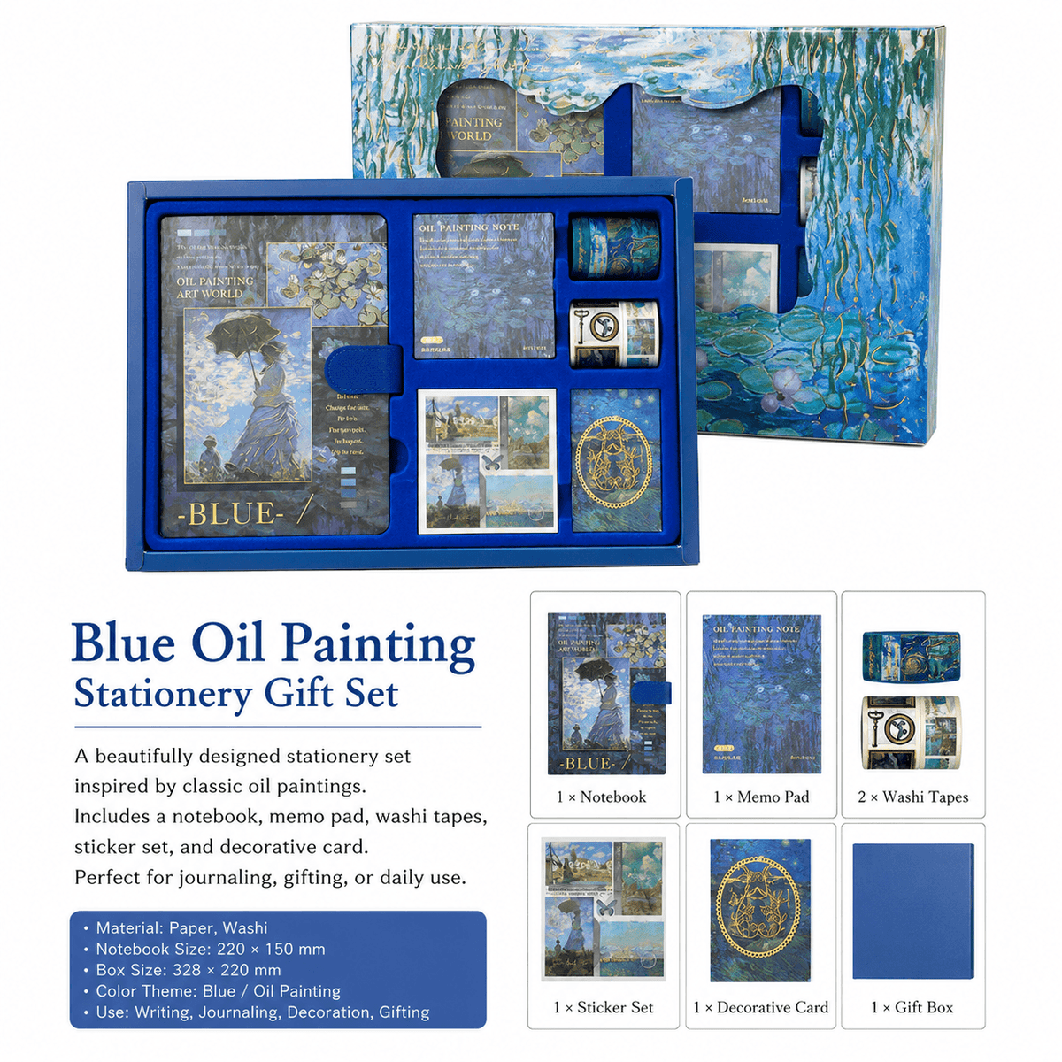 Blue Vintage Monet Oil Painting Journal Kit