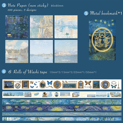 Blue Vintage Monet Oil Painting Journal Kit