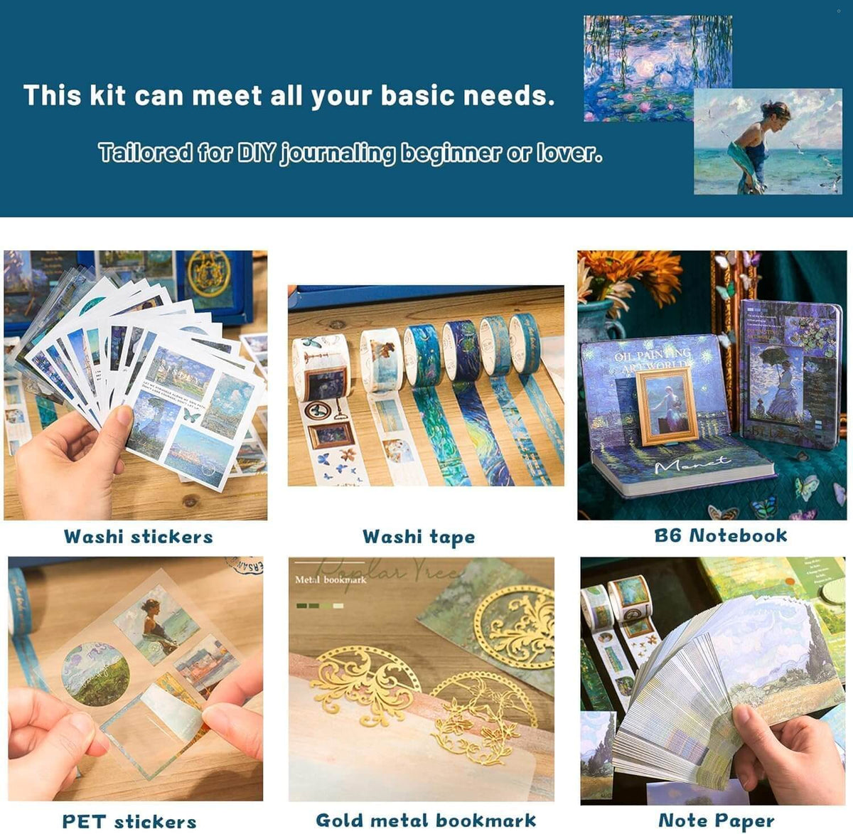 Blue Vintage Monet Oil Painting Journal Kit