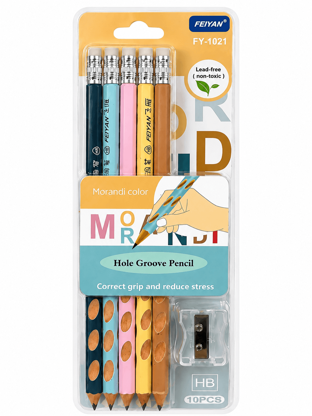 FEIYAN Hole Groove HB Pencil Set with Sharpener
