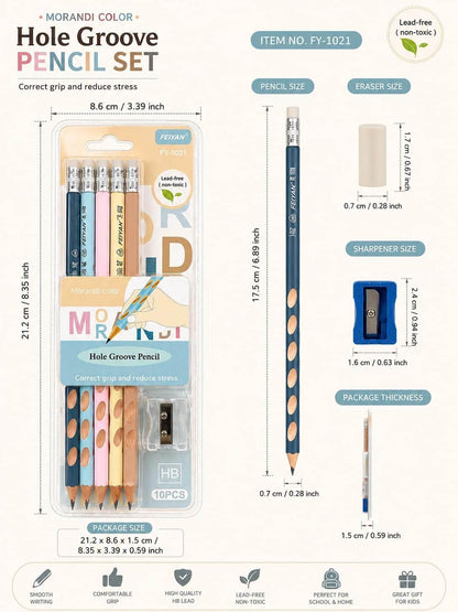 FEIYAN Hole Groove HB Pencil Set with Sharpener