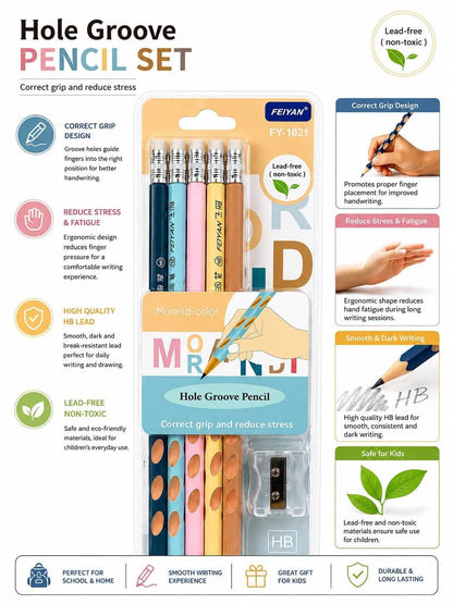 FEIYAN Hole Groove HB Pencil Set with Sharpener