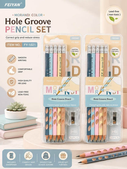 FEIYAN Hole Groove HB Pencil Set with Sharpener
