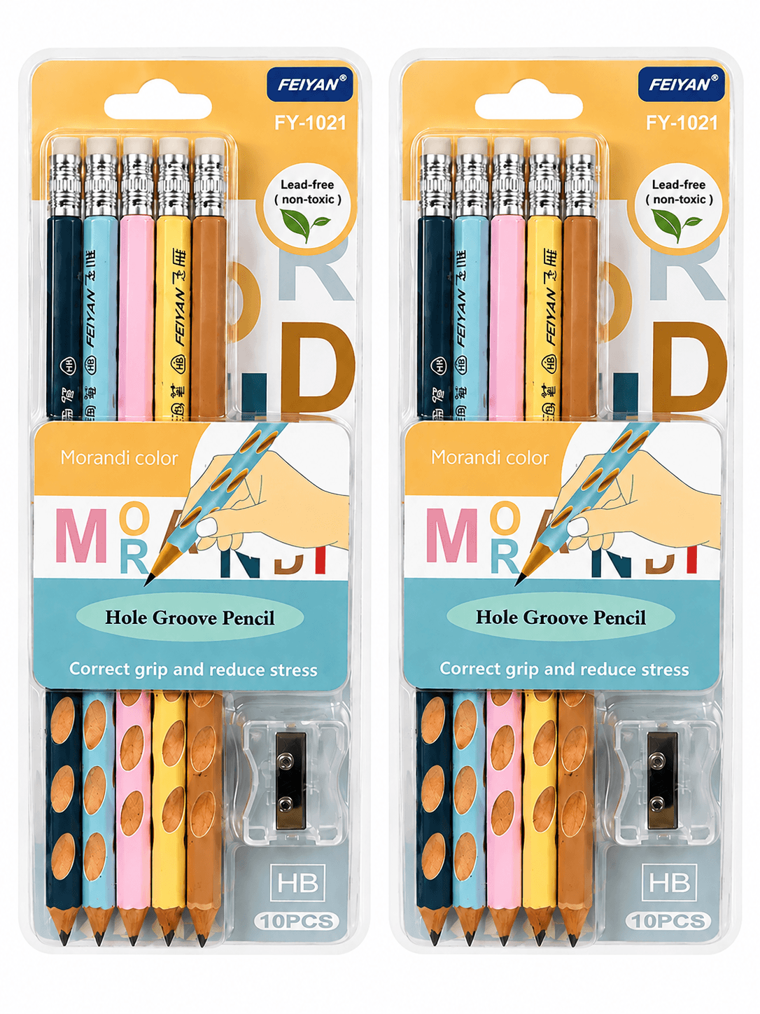 FEIYAN Hole Groove HB Pencil Set with Sharpener