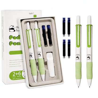 Panda Click Gel Pen Set – 2 Ergonomic Retractable Pens with 6 Black Ink Refills