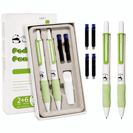 Panda Click Gel Pen Set – 2 Ergonomic Retractable Pens with 6 Black Ink Refills