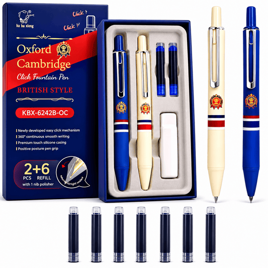 Oxford Cambridge Click Pen Gift Set with 2 Pens, 6 Ink Cartridges & Ink Bottle