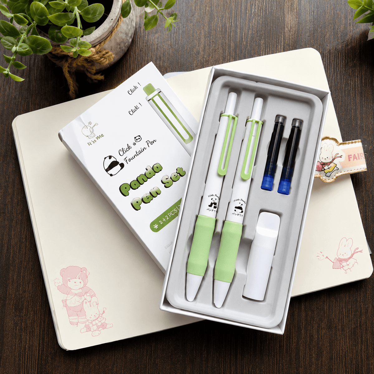 Panda Click Gel Pen Set – 2 Ergonomic Retractable Pens with 6 Black Ink Refills