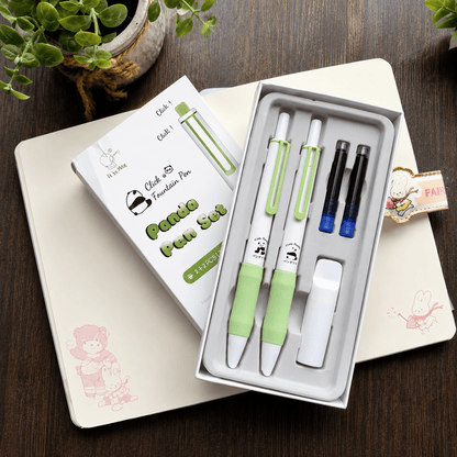 Panda Click Gel Pen Set – 2 Ergonomic Retractable Pens with 6 Black Ink Refills