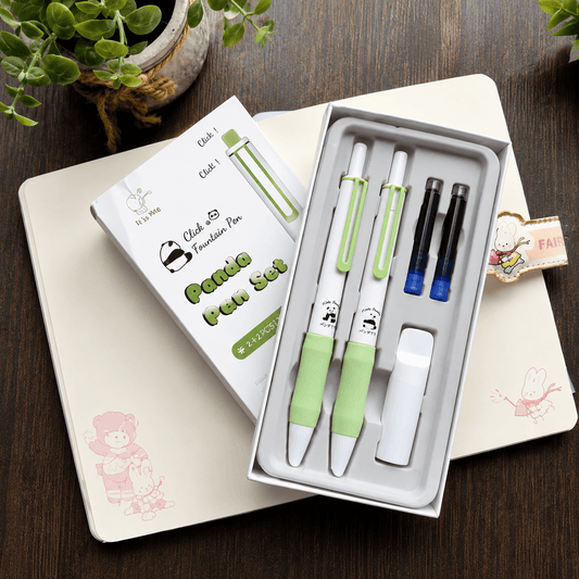 Panda Click Gel Pen Set – 2 Ergonomic Retractable Pens with 6 Black Ink Refills