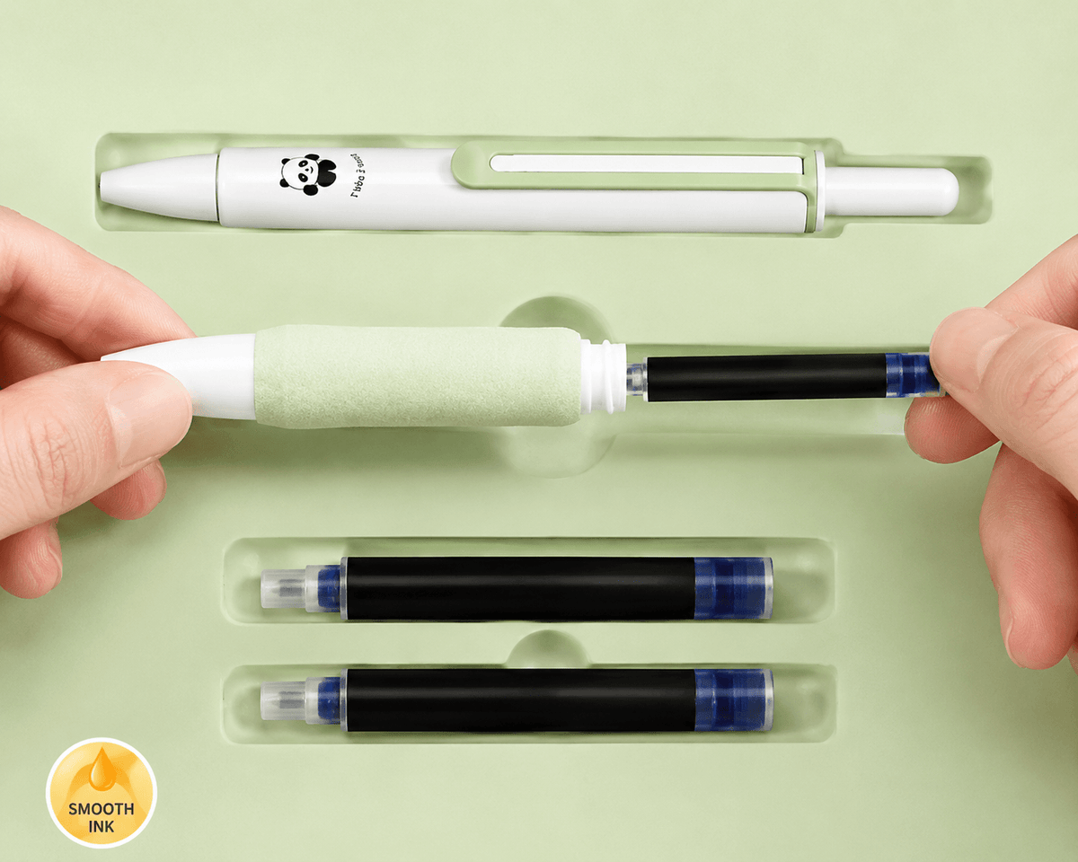 Panda Click Gel Pen Set – 2 Ergonomic Retractable Pens with 6 Black Ink Refills
