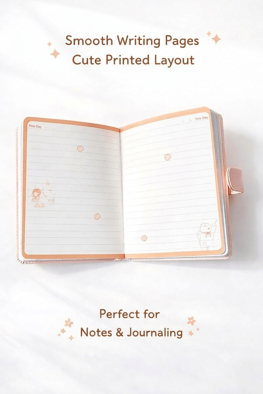 Cute Kawaii PU Leather Diary Notebook with Magnetic Closure