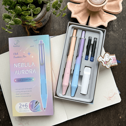 Nebula Aurora Gel Pen Set – 2 with 6 Black Ink Refills