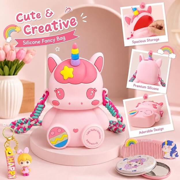 Purple Unicorn Cute Theme Shape Mini Sling bag for Girls