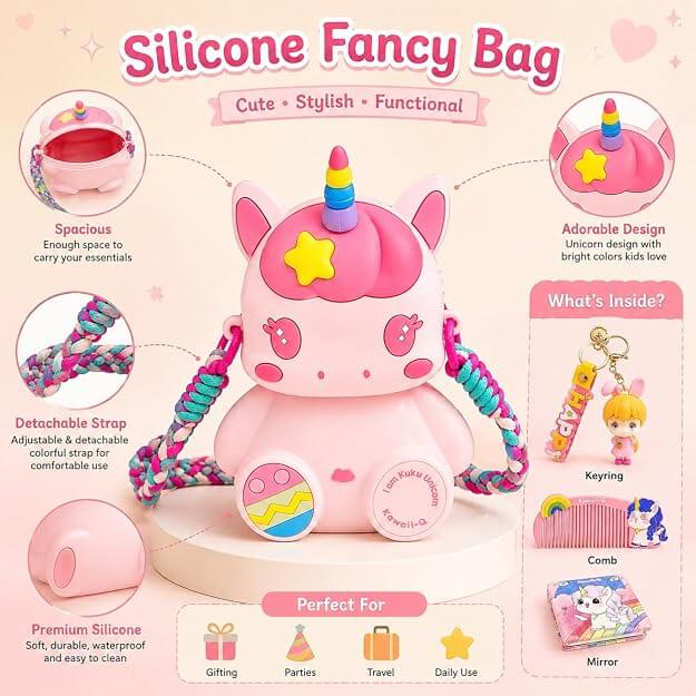 Purple Unicorn Cute Theme Shape Mini Sling bag for Girls