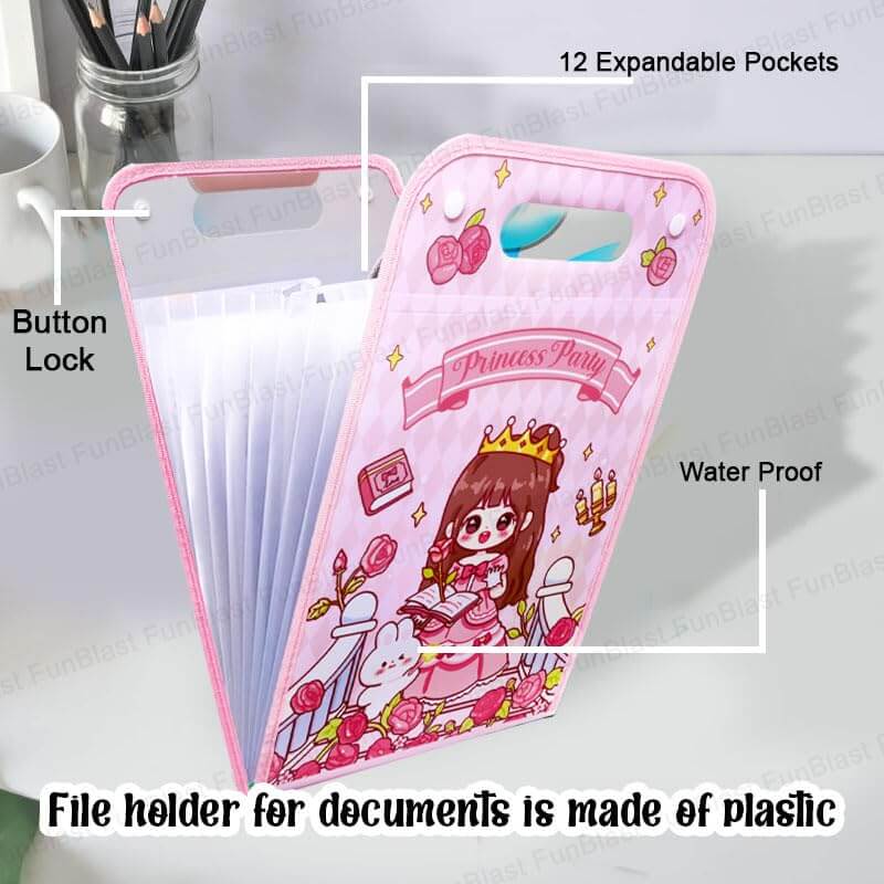 Princess Party File Folder with Button Lock and Handle