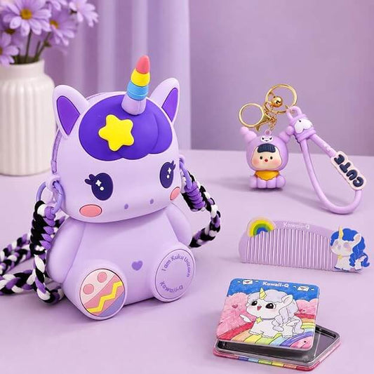 Purple Unicorn Cute Theme Shape Mini Sling bag for Girls