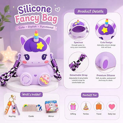 Purple Unicorn Cute Theme Shape Mini Sling bag for Girls