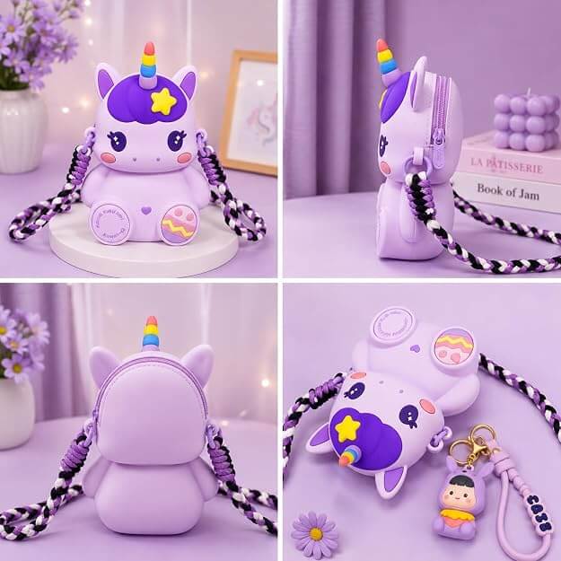 Purple Unicorn Cute Theme Shape Mini Sling bag for Girls