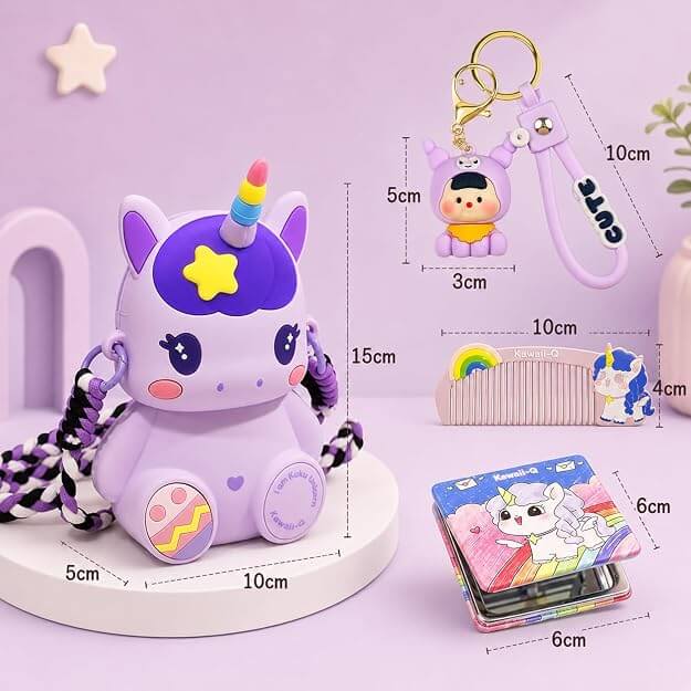 Purple Unicorn Cute Theme Shape Mini Sling bag for Girls